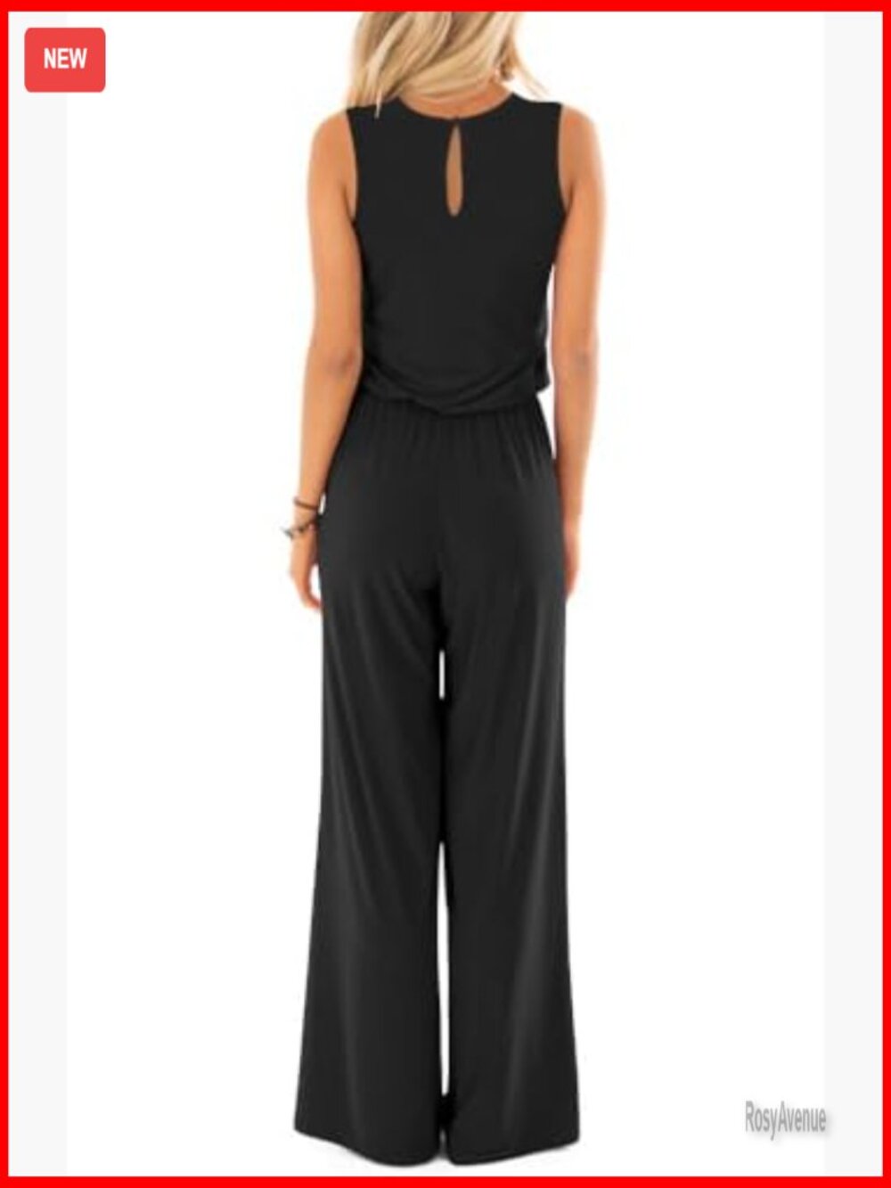 Sleeveless Jumpsuit Romper with Pockets Crew Neck Loose Fit Summer Casual - Picture 3 of 5